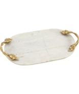 Marble Oval Tray with Gold Twisted Leaf Handles 20&quot; x 10&quot; x 2&quot; White - £46.35 GBP