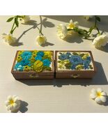 Lot of 2 Vintage Wooden Hinged Cover Trinket Boxes Padded Flowers Embroi... - $55.50 CAD