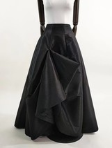 BLACK Pleated Taffeta Skirt Women Plus Size A-line Maxi Skirt Prom Party Outfit image 4