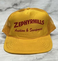 Vintage Zephyrhills Auction Swapmeet Mesh Snapback Trucker Hat Yellow Cap Foam - £23.62 GBP