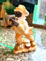 8&quot; Vintage Gold African American Black Santa Holding Horn Christmas Figurine - £19.53 GBP