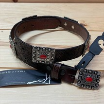 Lucky &amp; Blessed Girl’S Genuine Leather Belt Brown With Red Conchos - $35.00