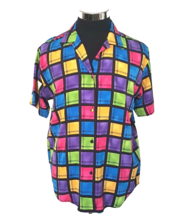 Patchington Blouse Women&#39;s Size Small  Cloth Covered Buttons Multicolor Blocks - £10.70 GBP