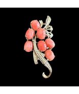 Vintage Natural Pink Salmon Coral Goldtone Brooch - $459.78 MXN