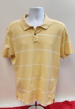 Nautica Jeans Polo Shirt Yellow White Stripes Medium 100% Cotton Pique - £5.93 GBP