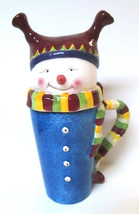 Oneida Sakura &quot;Snowmates&quot; Blue Snowman Tall Lidded Beverage Drink Coffee Mug - £16.06 GBP