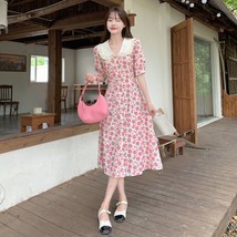 Summer Flower Print Dress Fashion Short-Sleeved Doll Collar Slim Korean ... - £42.33 GBP