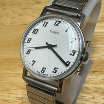VTG 1978 Timex Mercury Watch Men Hand-Wind Mechanical Silver White Stretch Band - £45.55 GBP