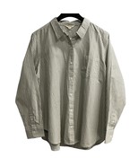 Lucky Brand Shirt Womens XL Green White Striped Button Down Slit Back Ca... - $38.28 CAD