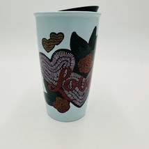 Starbucks Tumbler Love Valentine Stitch Tattoo Cup 12oz Ceramic Blue Cof... - $40.50