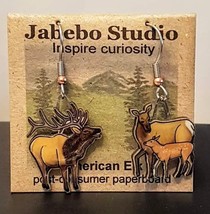Jabebo Studio Pierced Earrings 1.5 inch American Elk Family French Wire Dangles - £17.17 GBP