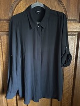 Mossimo Button Up Blouse, 3/4 Roll Up Sleeves Black XXL - £11.91 GBP