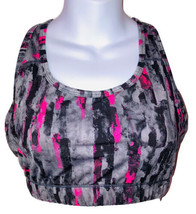 Layer 8 Gray Black Pink Athletic Sports Bra Sz M Wireless Splatter Design Yoga - £9.67 GBP