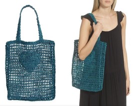 BTB Los Angeles Heart Market Crochet Tote Bag Green - $89.07