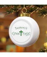Christmas Ball Ornament &quot;Seasons&#39;s Greetings&quot; with a Tree or Bells on back - $311.03 MXN