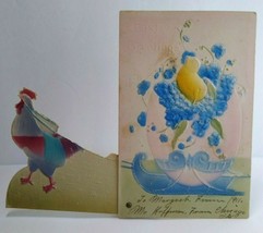 Easter Postcard Airbrush Rooster Mechanical Embossed Antique 2201 S&amp;M Germany - £24.62 GBP
