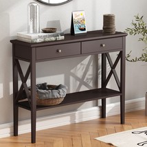 Choochoo Console Table With Drawers, Narrow Wood Accent Sofa Table, Espresso - £135.75 GBP