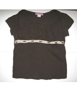 Girls Brown Shirt with Beaded Lace Trim Across Chest, Size L Cotton Blend - $2.86