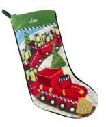 Lands End Needlepoint Christmas Stocking Red Train Monogrammed JON  20&quot; ... - $62.49 CAD