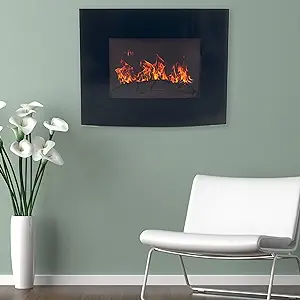 25-Inch Curved Electric Fireplace - Wall Mount, Adjustable Heat, Dimmer,... - £224.93 GBP