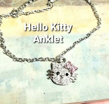 HELLO KITTY Ankle Bracelet, Silver Anklet, Crystal Hello Kitty Jewelry, Gifts - £12.84 GBP