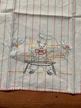 Vintage Red pinstriped hand embroidered Chef cooking hand towel - £11.81 GBP