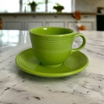 Fiestaware Fiesta Homer Laughlin China Tea Cup and 6&quot; Saucer Set Green USA - $20.44