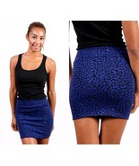 NEW Coutori Blue Leopard Stretchy Fitted Mini Pencil Skirt Size M L - £14.94 GBP