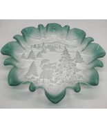Vintage Mikasa Germany Green Frosted Glass Plate Winter Christmas Scene - €22,83 EUR