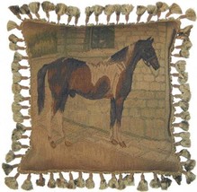 Aubusson Throw Pillow 20x20 Horse Facing Right Handwoven Wool, Velvet - £312.86 GBP