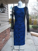 NWT ANNE KLEIN FAB BLUE&amp;BLACK KNIT SHEER SLEEVE DRESS 4 - £55.04 GBP