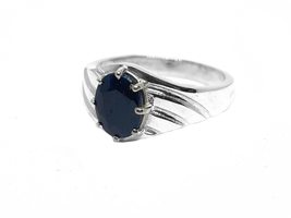 Mens Sapphire Ring 7x9 mm Oval Sapphire Mens Band Heavy Solid Silver Sap... - £54.26 GBP