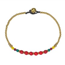 Tribal Round Red Coral Brass Beads Link Charm Anklet - £9.51 GBP