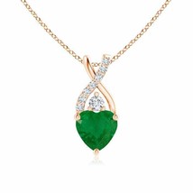 ANGARA Solitaire Heart Emerald Pendant with Twisted Diamond Bale in 14K Gold - £547.34 GBP