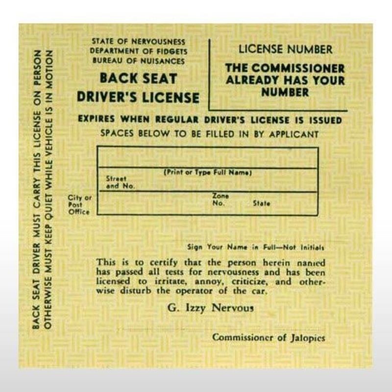 Fake Back Seat Driver&#39;s License - Jokes, Gags and Pranks - Fake License - $1.97