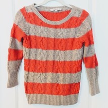 Women&#39;s Ann Taylor LOFT Tan and Orange Stripe Cableknit Sweater - Small - £12.52 GBP
