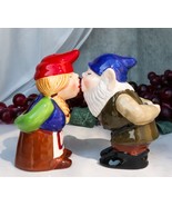 Kissing Mr &amp; Mrs Gnome Couple Magnetic Salt Pepper Shakers Ceramic Figur... - $23.13 CAD