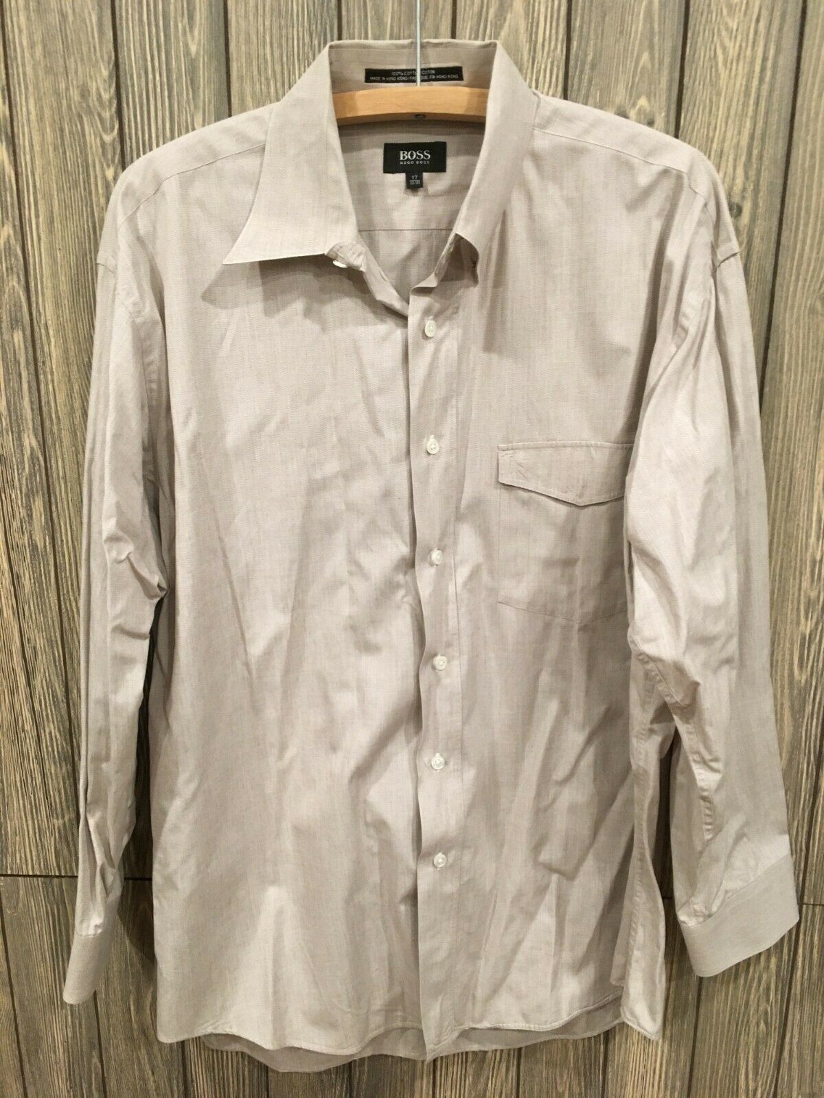 Hugo Boss Men's 17-32/33 Long Sleeve Button Down Pewter/Dusted Plum Cotton Shirt - $18.69