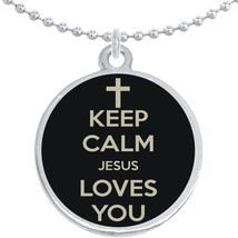 Keep Calm Jesus Loves You Round Pendant Necklace Beautiful Fashion Jewelry - £8.58 GBP