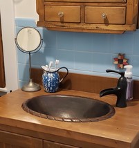 19&quot; Oval Copper Drop In Bathroom Sink with Rope Edging with 7&quot; Faucet &amp; ... - £235.86 GBP