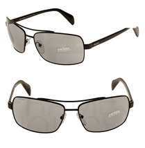 PRADA Black Grey Square Aviator Sunglasses Men PR55QS 55Q 53 mm 7AX-3C2 - £150.05 GBP