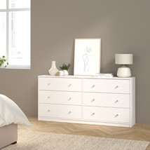 Modern Wooden Wide White Chest Of 6 (3+3) Drawers Bedroom Clothing Storage Unit - £158.62 GBP