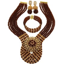 Army Green and Champagne Gold AB Nigerian Wedding African Beads Jewelry Set Crys - £43.95 GBP
