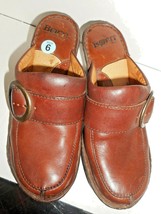 BORN Women&#39;s Sz 6M Brown Leather Boho Mule Clog Slip On Heels Shoes W6332 E7 - £23.58 GBP
