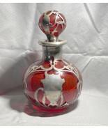 Antique Perfume Bottle RUBY RED with Silver Overlay Rounded EMPTY  RARE - $11,190.29 MXN