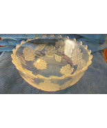 VINTAGE CRYSTAL GLASS BOWL, FLOWERS AND LEAVES WITH SCALLOPED EDGES - $190.00