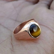 925 Sterling silver 14k gold plated Tiger Eye Handmade Ring For Unisex Size 10 - £102.77 GBP