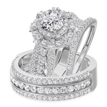 3.10 Ct Moissanite 14K White Gold Over Solitaire Wedding His &amp; Her Trio ... - $3,206.01 MXN