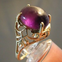 Antique 14K Yellow Gold 4.4ct Natural Amethyst Cabochon Estate Ring Size 7.5 - £365.38 GBP