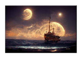 Pirate Ship Painting Picture Printed Canvas Vintage Wall Decor Giclee - £7.49 GBP+